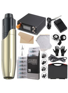 Rotary Tattoo Pen Kit, Personal Durable Tattoo Making Machine Set, Motor Machine Tattoo Machine All-in-one Tattoo Equipment, (Deep Black Gold)