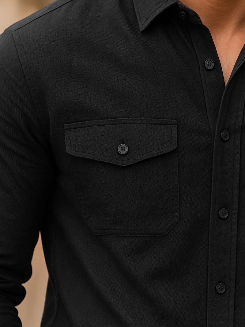 Veirdo® Men's Pure Cotton Utility Shirt | Full Sleeve Casual Button-Down with Dual Chest Pockets | Stylish & Comfortable Everyday Wear | VD_FS_RC_SH_BK_L Black - Image 5