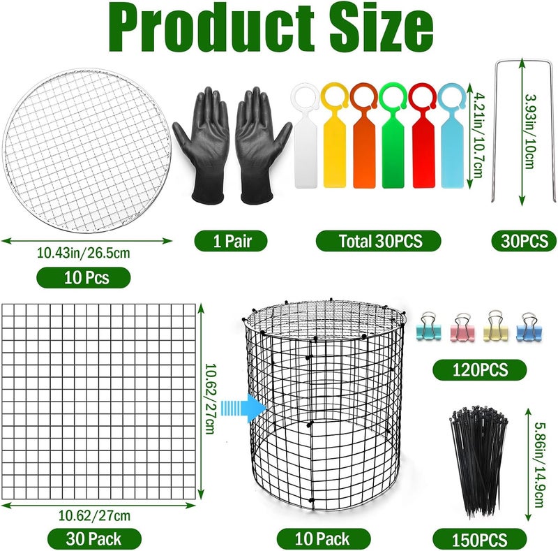Ahier 10 PCS Chicken Wire Plant Protector from Animals with Covers, Plant Cages for Outdoor Plants to Keep Animals Out Including 30pcs Pre-Bent Metal Mesh, Ground Stakes, Labels, Clip, Ties and Gloves - Image 2