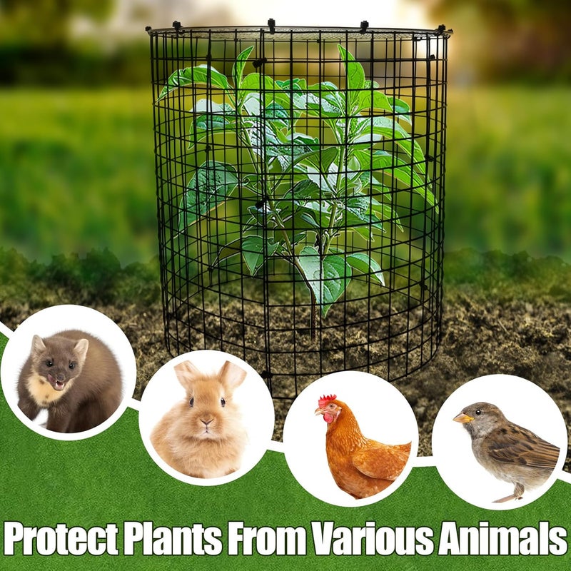 Ahier 10 PCS Chicken Wire Plant Protector from Animals with Covers, Plant Cages for Outdoor Plants to Keep Animals Out Including 30pcs Pre-Bent Metal Mesh, Ground Stakes, Labels, Clip, Ties and Gloves - Image 4