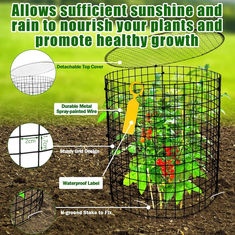 Ahier 10 PCS Chicken Wire Plant Protector from Animals with Covers, Plant Cages for Outdoor Plants to Keep Animals Out Including 30pcs Pre-Bent Metal Mesh, Ground Stakes, Labels, Clip, Ties and Gloves - Image 3