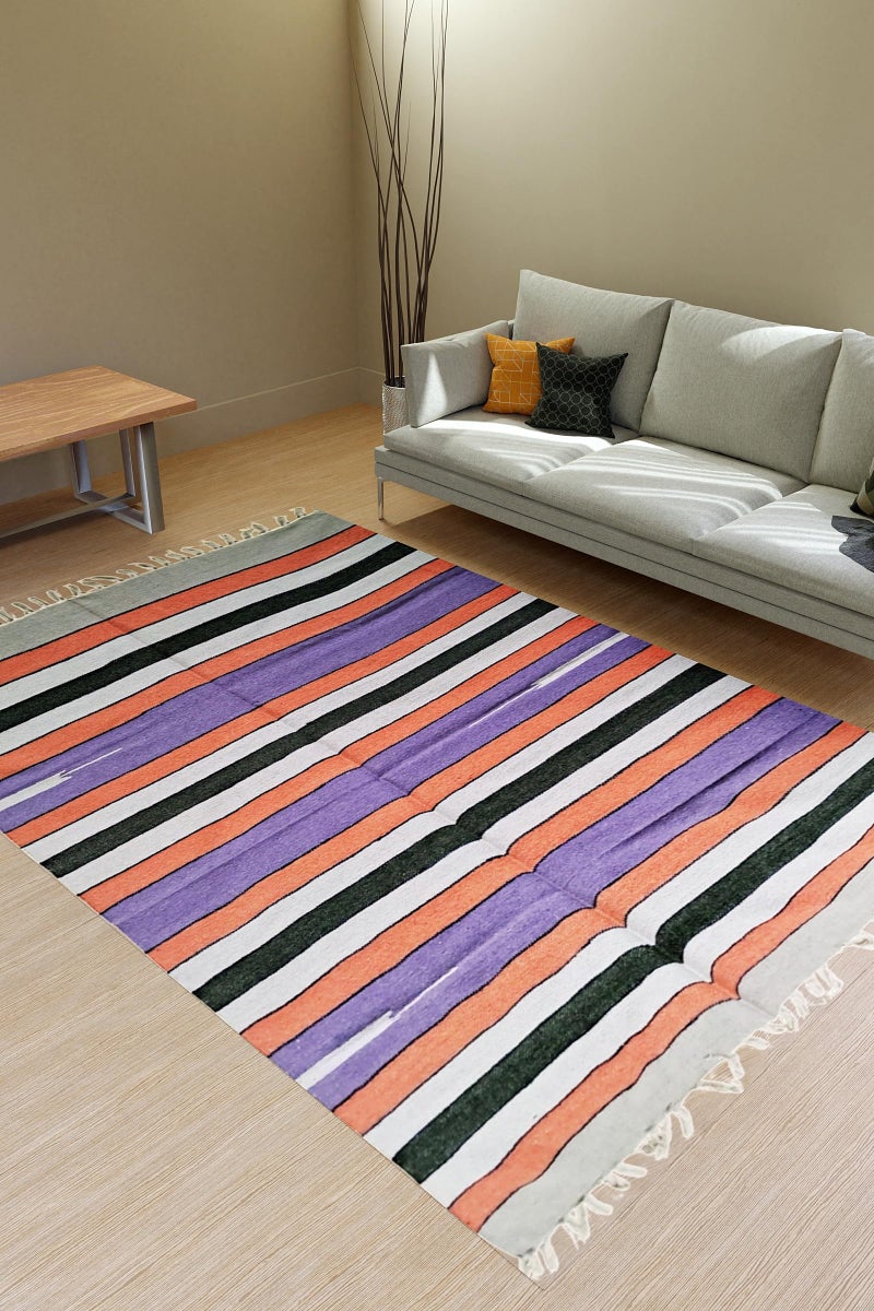 Arvore 100% Cotton Striped Rectangular Carpet/Satranji/Rug/Dari/Galicha Multicolour (6ft x 4ft) - Image 4