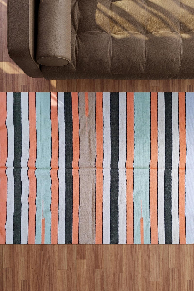 Arvore 100% Cotton Striped Rectangular Carpet/Satranji/Rug/Dari/Galicha Multicolour (6ft x 4ft) - Image 3