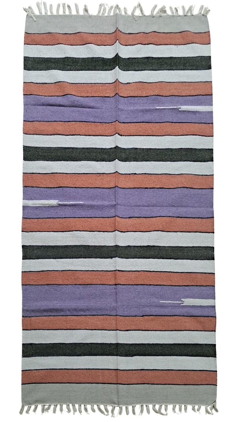 Arvore 100% Cotton Striped Rectangular Carpet/Satranji/Rug/Dari/Galicha Multicolour (6ft x 4ft) - Image 5