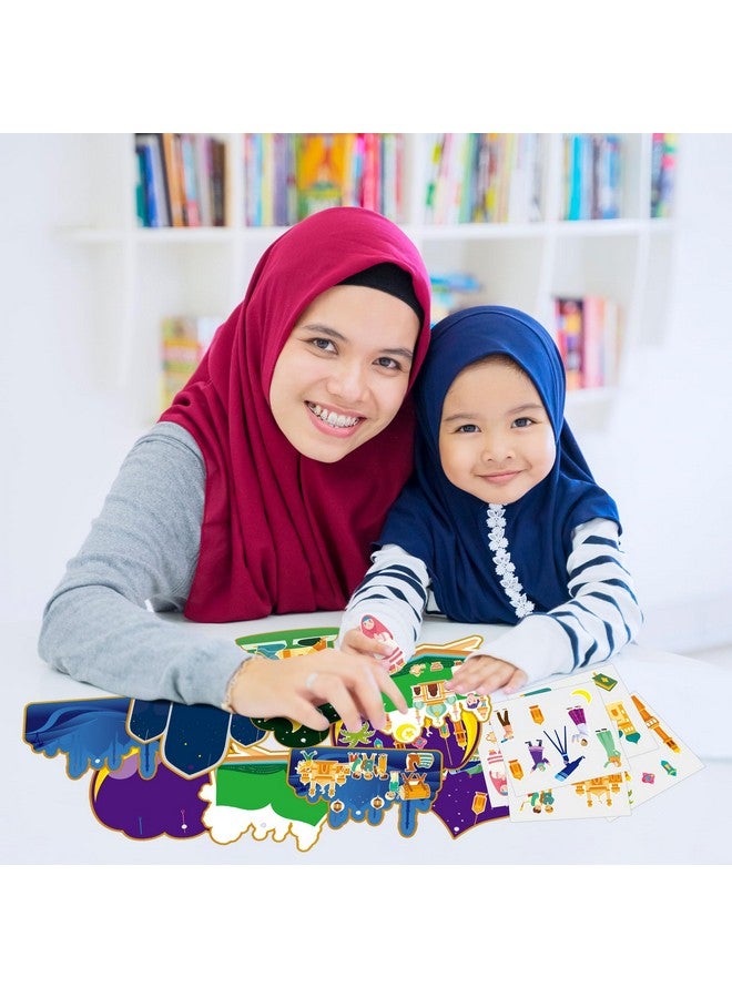 WATINC Ramadan Stickers Craft Gifts for Kids 123pcs Eid Mubarak Kareem Mosque Scene Sticker Hanging Ornament Kit, Make Your Own Al-fitr Scene Decal, DIY Religious Art Label for Home School Classroom - Image 5