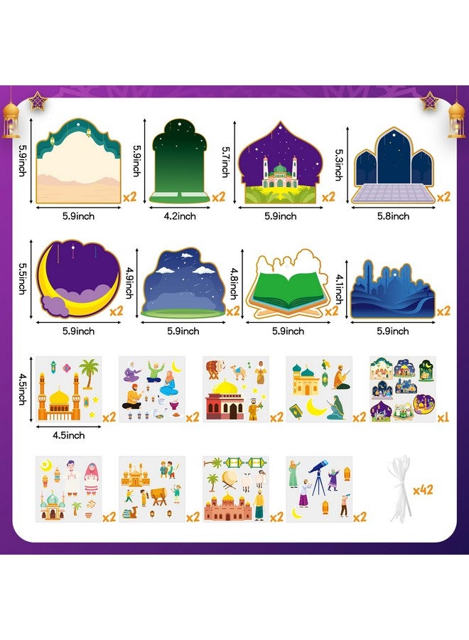 WATINC Ramadan Stickers Craft Gifts for Kids 123pcs Eid Mubarak Kareem Mosque Scene Sticker Hanging Ornament Kit, Make Your Own Al-fitr Scene Decal, DIY Religious Art Label for Home School Classroom - Image 2