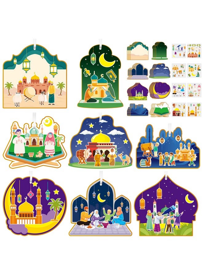 WATINC Ramadan Stickers Craft Gifts for Kids 123pcs Eid Mubarak Kareem Mosque Scene Sticker Hanging Ornament Kit, Make Your Own Al-fitr Scene Decal, DIY Religious Art Label for Home School Classroom - Image 1