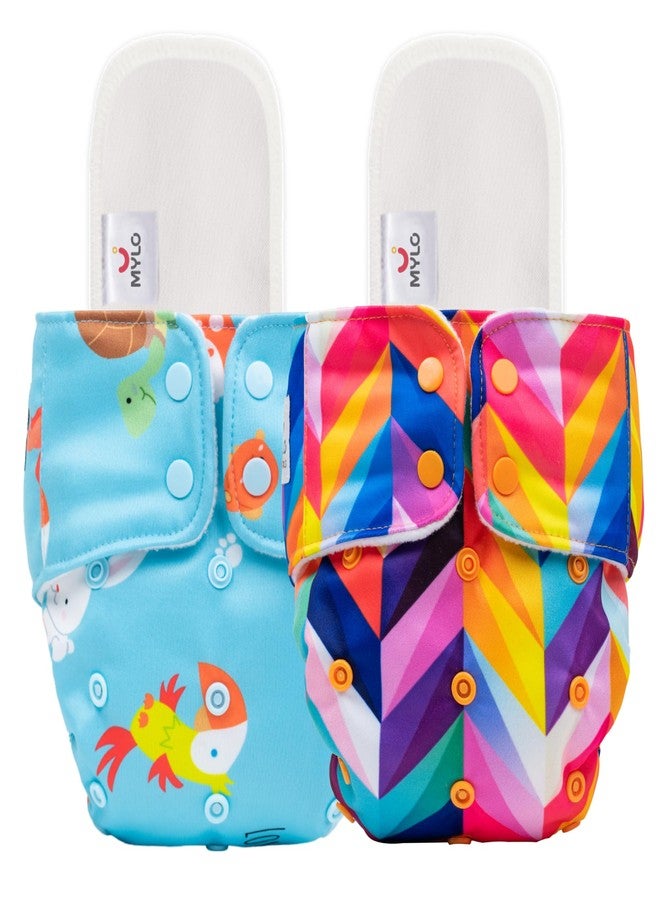 Mylo Leak-Proof Baby Cloth Diaper Combo (2 Diapers + 2 Inserts) | Free Size (3M-3Y) | High Absorption | Quick Dry | Oeko-Tex Certified | Washable - Rainbow & Pet Love - Image 1