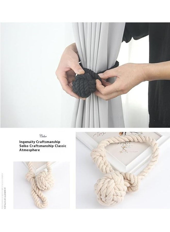 2 items Curtain Tiebacks Cotton Rope Knot Curtain Tie Solid Color Polyester Cotton Curtain Fastener Curtain Accessories Suitable for Curtains Screens Door Curtains Single Beige - Image 2
