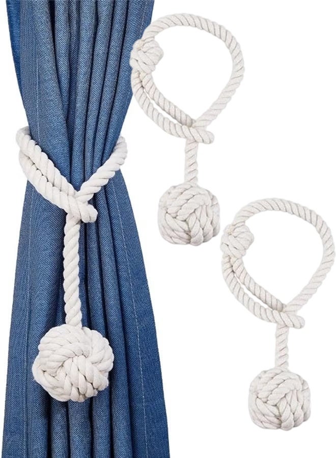 2 items Curtain Tiebacks Cotton Rope Knot Curtain Tie Solid Color Polyester Cotton Curtain Fastener Curtain Accessories Suitable for Curtains Screens Door Curtains Single Beige - Image 1