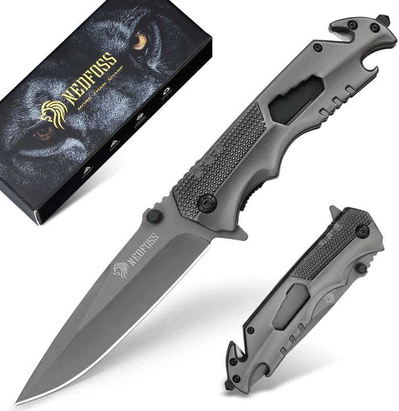 NedFoss FA48 Pocket Knife for Men with Bottle Opener, Glass Breaker, Seatbelt Cutter and Wrench, 5-in-1 Multitool Folding/Survival Knife for Emergency Rescue Situations, Home Improvements - Image 1