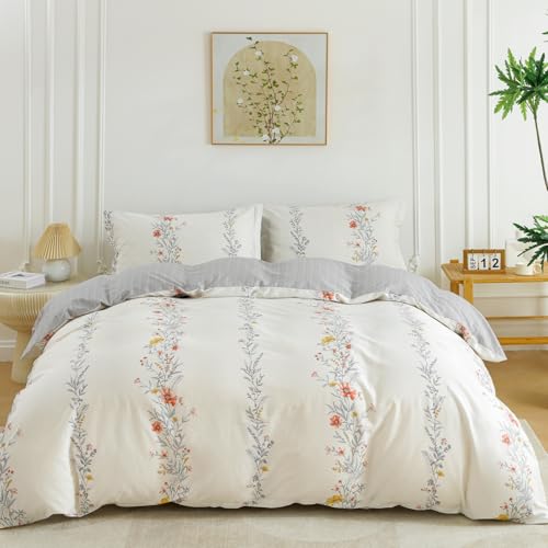 OAITE Duvet Cover Set King Size Floral Pattern Ultra Soft 100% Cotton Duvet Cover Sets 3-PC, Breathable Duvet Cover with Zipper Closure & Corner Ties(2 Pillow Shams,1 Duvet Cover) - Image 1