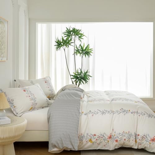 OAITE Duvet Cover Set King Size Floral Pattern Ultra Soft 100% Cotton Duvet Cover Sets 3-PC, Breathable Duvet Cover with Zipper Closure & Corner Ties(2 Pillow Shams,1 Duvet Cover) - Image 3