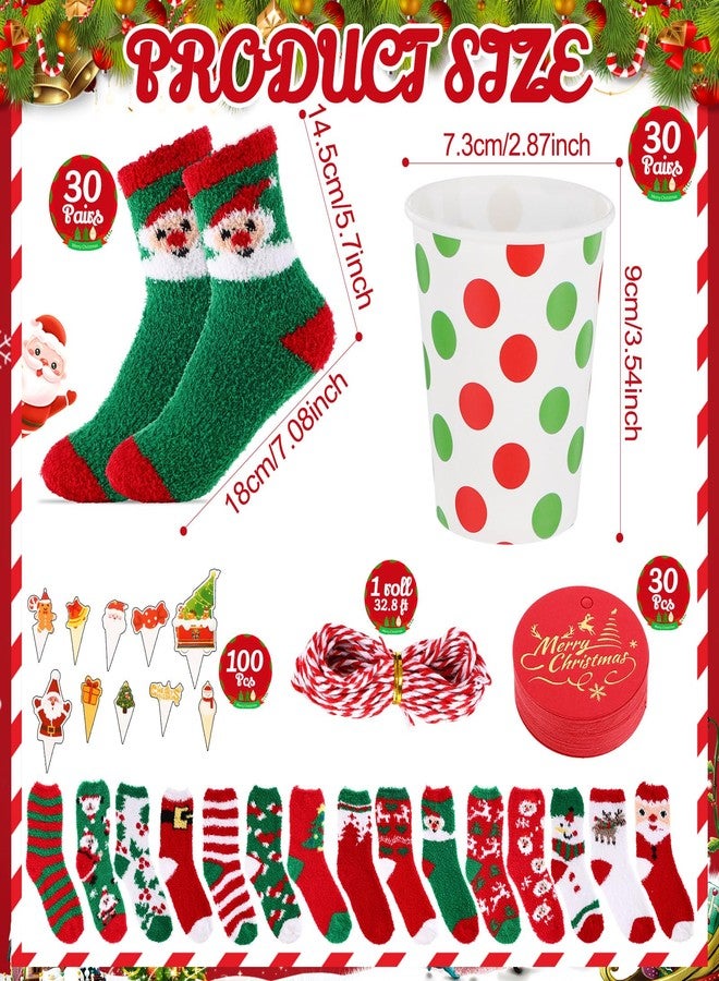 Cutecrop جوارب كيوت كروب النسائية الناعمة المزينة برسومات كب كيك عيد الميلاد، 30 زوجًا، مع بطاقات عيد الميلاد، هدية مثالية لفصل الشتاء أو كهدية يمكنك صنعها بنفسك (منقطة). - Image 2