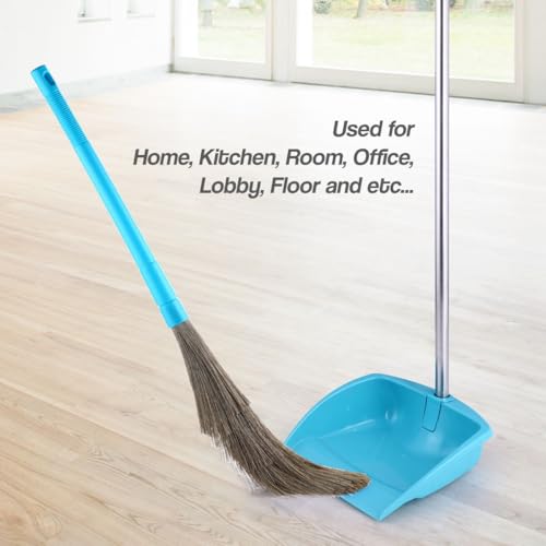 Homeor Dustpan and Broom Set with Long Telescopic Handle for Dustpan & No-Dust Washable Broom, Dust Pan Set, Cleaning Combo Set, 2 Piece Set, Blue - Image 3