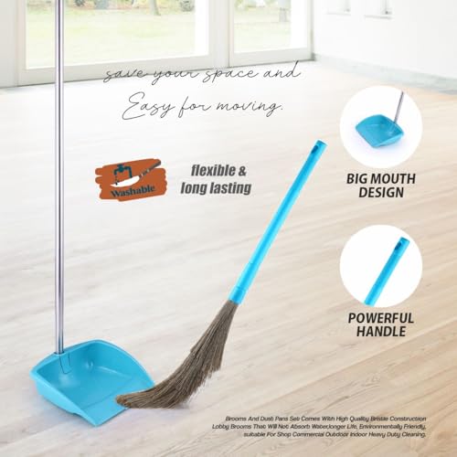 Homeor Dustpan and Broom Set with Long Telescopic Handle for Dustpan & No-Dust Washable Broom, Dust Pan Set, Cleaning Combo Set, 2 Piece Set, Blue - Image 4