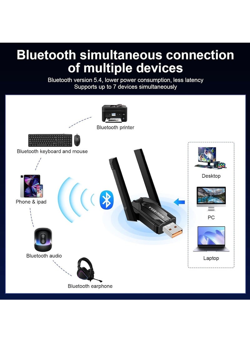 Rock Pow WiFi Bluetooth Adapter WiFi Adapter for Desktop PC - Dual-Band WiFi6 & Bluetooth 5.4 USB 900Mbps (2.4/5.8GHz) Plug-and-Play WPA3 Security - Windows 10/11 Compatible for PC/Laptop/Peripherals - Image 4