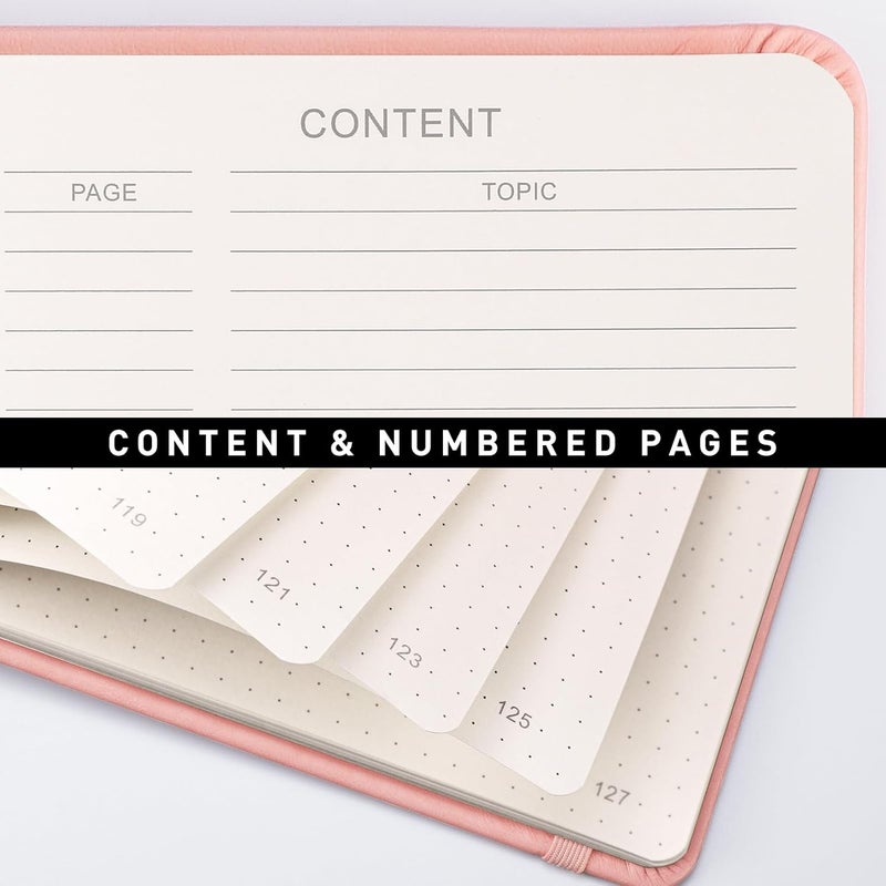 EMSHOI A5 Notebook Dotted Journal - 120gsm Thick Paper, Hardcover Leather Dot Grid Notebook for Bullet Journaling with 128 Pages, Journal Stencils, Inner Pocket, 21 x 14.5 cm, Pink - Image 3