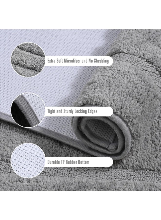 Non-Slip Bathroom Rug, 50 x 80 cm Plush Bath Mat, Super Soft and Water Absorbent, Microfiber Shower Mat, Machine Washable Floor Mat for Entryway, Kitchen, Tub and Shower-Gray - Image 3