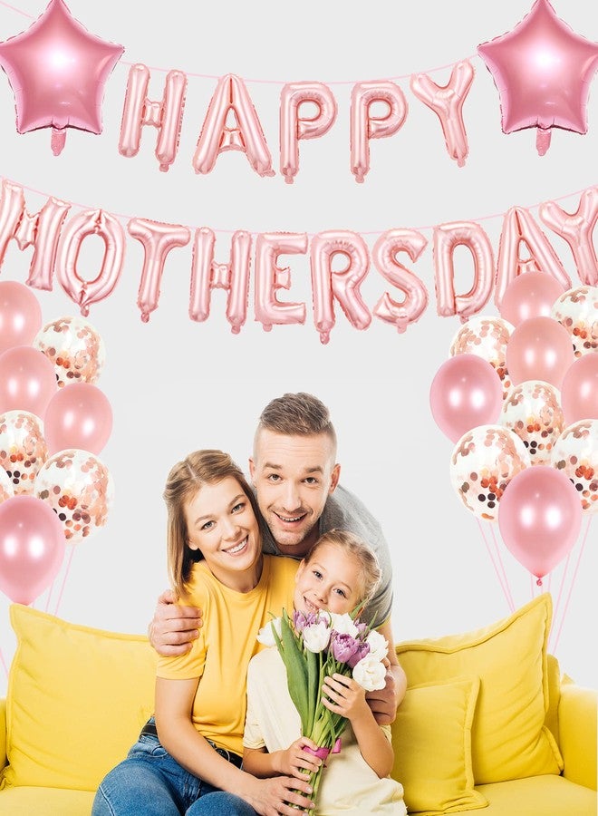 مجموعة بالونات عيد الأم السعيد، بالونات حروف لافتة عيد الأم باللون الوردي والذهبي الوردي، زينة للنساء، زينة للحفلات - Image 2
