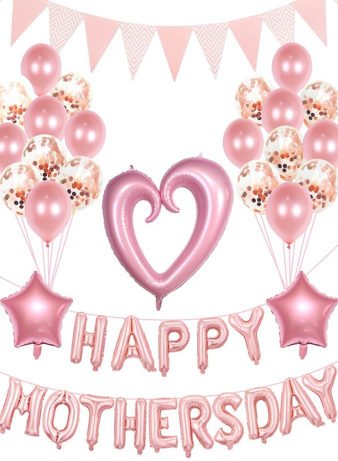 مجموعة بالونات عيد الأم السعيد، بالونات حروف لافتة عيد الأم باللون الوردي والذهبي الوردي، زينة للنساء، زينة للحفلات - Image 1