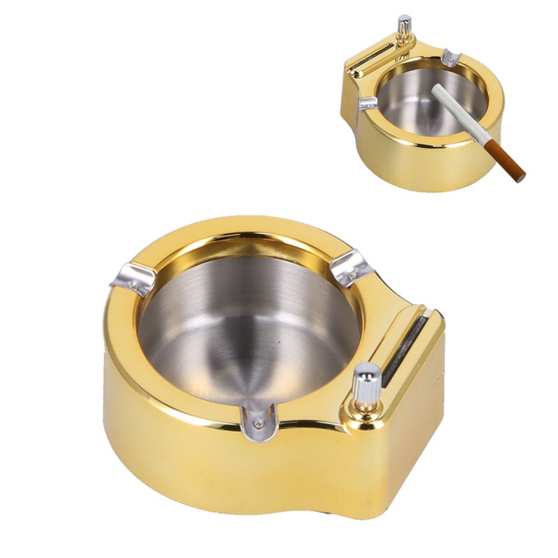 Cigarette Ashtray Stainless Steel Match Lighter Cigarette Ashtray for Home Office DecorationGold - Image 1