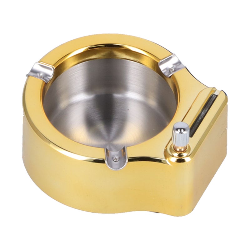 Cigarette Ashtray Stainless Steel Match Lighter Cigarette Ashtray for Home Office DecorationGold - Image 2