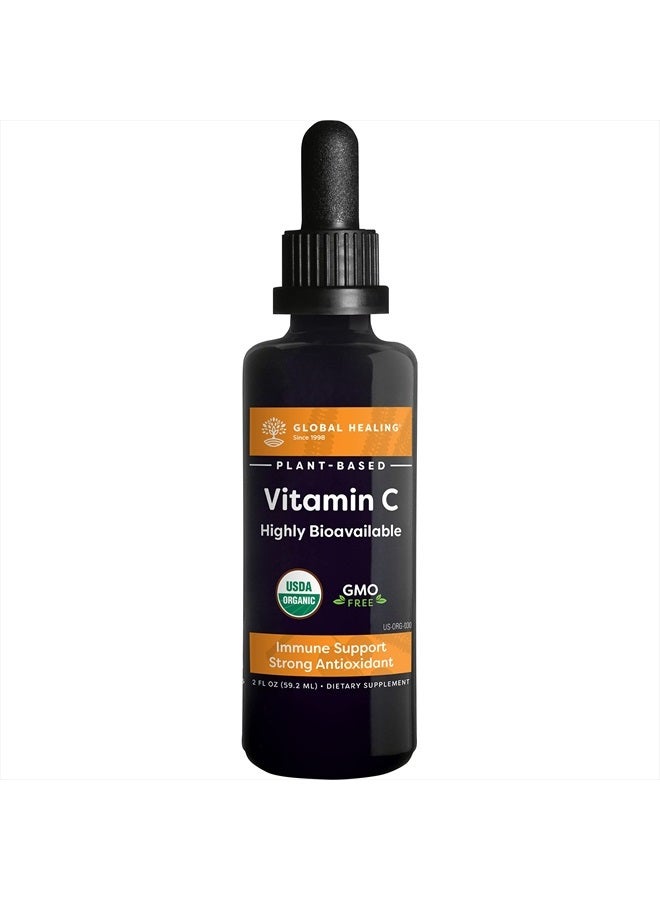 global healing center Global Healing USDA Organic Vitamin C Drops 180mg, Liquid Vitamin C Plant-Based Antioxidant Supplement, Supports Immune System, Collagen, and Natural Energy for Adults, Men and Women (2 Oz) - Image 1