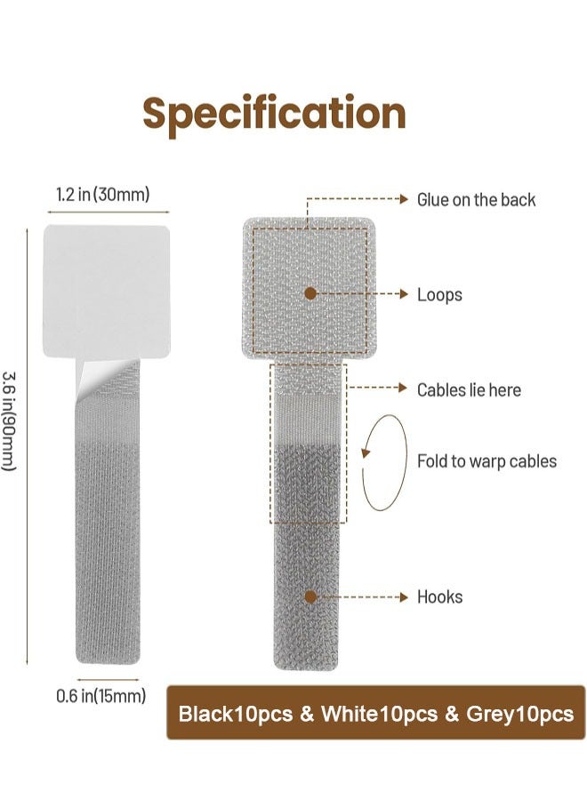 Reusable Cable Ties, 30pcs Self-Adhesive Hook and Loop Cable Ties, Cord Organizer for Appliances,Suitable for Office And Home Use, Cable Ties Can Easily Organize Desktop Wires and Network Cables  - Image 2