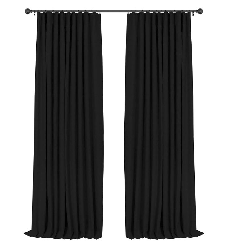 INOVADAY 100% Blackout Curtains for Bedroom, Black Out Curtains 84 Inch Long, Clip Rings Linen Blackout Drapes, Thermal Insulated Room Darkening for Living Room, 2 Panels - Black,W50xL84 - Image 1