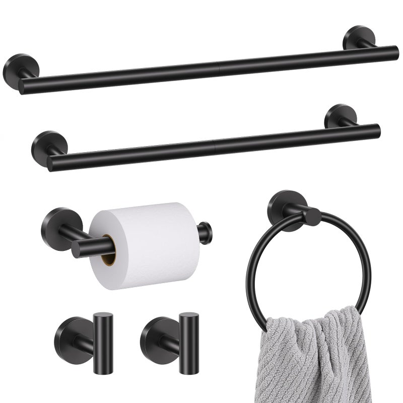 6 Pieces Matte Black Towel Bar Bathroom Hardware Set 236Inch Matte Black Bathroom Accessories Towel Holder Set SUS304 Stainless Steel Towel Racks for Bathroom
