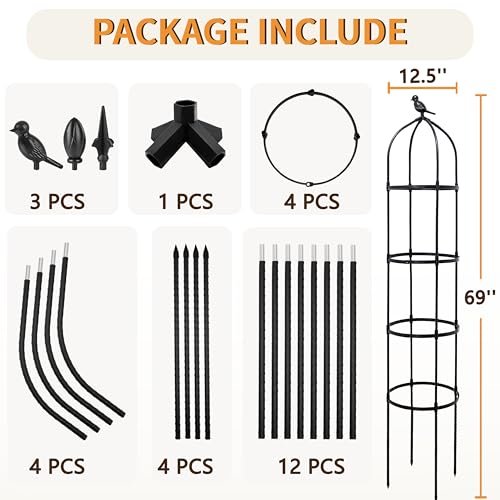 SORANGEUN 1 Pack Garden Obelisk Trellis for Climbing Plants Outdoor, 6FT Adjustable Metal Plant Support with 3 Decorative Tops, Black Rustproof Trellis for Roses, Tomatoes, Clematis & Vines - Image 4