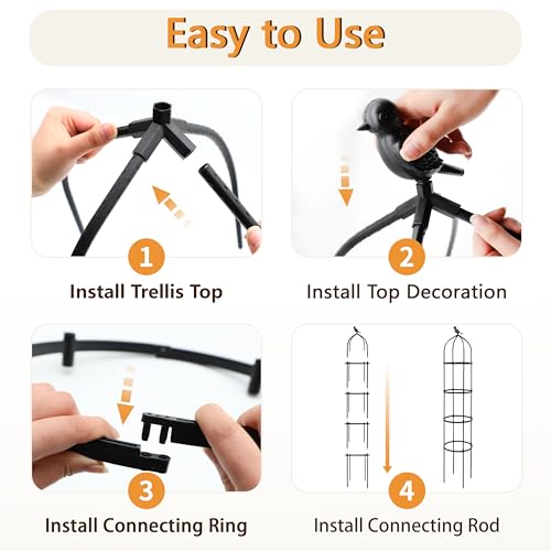 SORANGEUN 1 Pack Garden Obelisk Trellis for Climbing Plants Outdoor, 6FT Adjustable Metal Plant Support with 3 Decorative Tops, Black Rustproof Trellis for Roses, Tomatoes, Clematis & Vines - Image 5