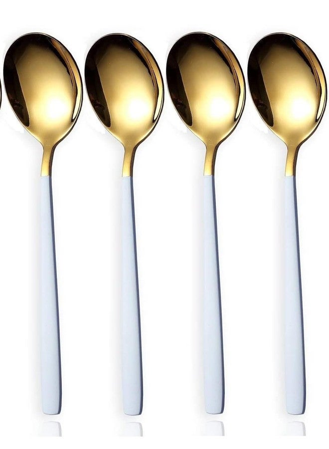 KESESU Spoons, Stainless Steel Long-Handled Spoon,Gold Small Round Spoon,Household Tableware Set,Dessert Spoon,for Cafe Restaurant (8.20 Inch,White Gold - 4) - Image 1