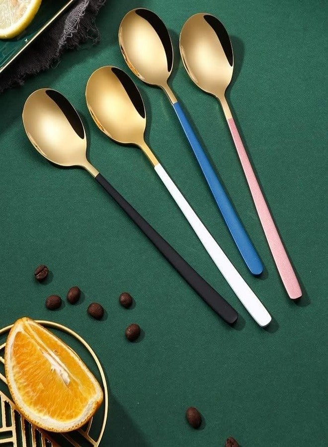 KESESU Spoons, Stainless Steel Long-Handled Spoon,Gold Small Round Spoon,Household Tableware Set,Dessert Spoon,for Cafe Restaurant (8.20 Inch,White Gold - 4) - Image 4
