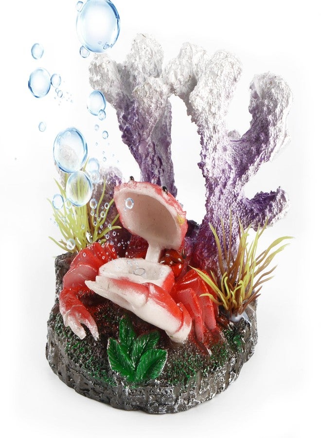 Saim Cute Coral & Crab Cave Air Bubbler Aquarium Decorations, Resin Oxygen Aerating Action Crab Ornament for Fish Tank Decor Fish Toy - Image 3