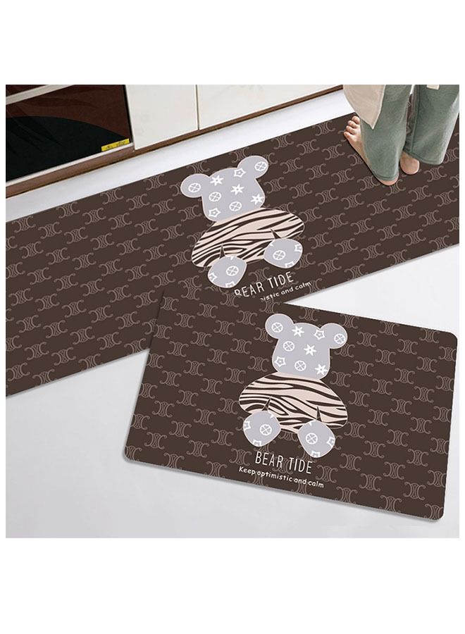 ZCM-HAPPY 2-Piece Fashion Cartoon Bear Floor Mat Crystal Velvet Water And Oil Absorbent Kitchen Mat Door Mat Bathroom Corridor Entrance Non-slip Super Absorbent Quick-drying Non-slip Mat 50x160CM+50x80CM - Image 1