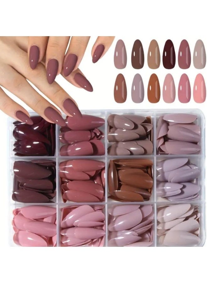 Shein Full Cover Stiletto Colored Artificial Nail Set made of soft acrylic gel with pointed tips for nail art and manicure designs for home or salon use for women and girls, 288 pieces (12 colors), oval shape, N2 - Image 3