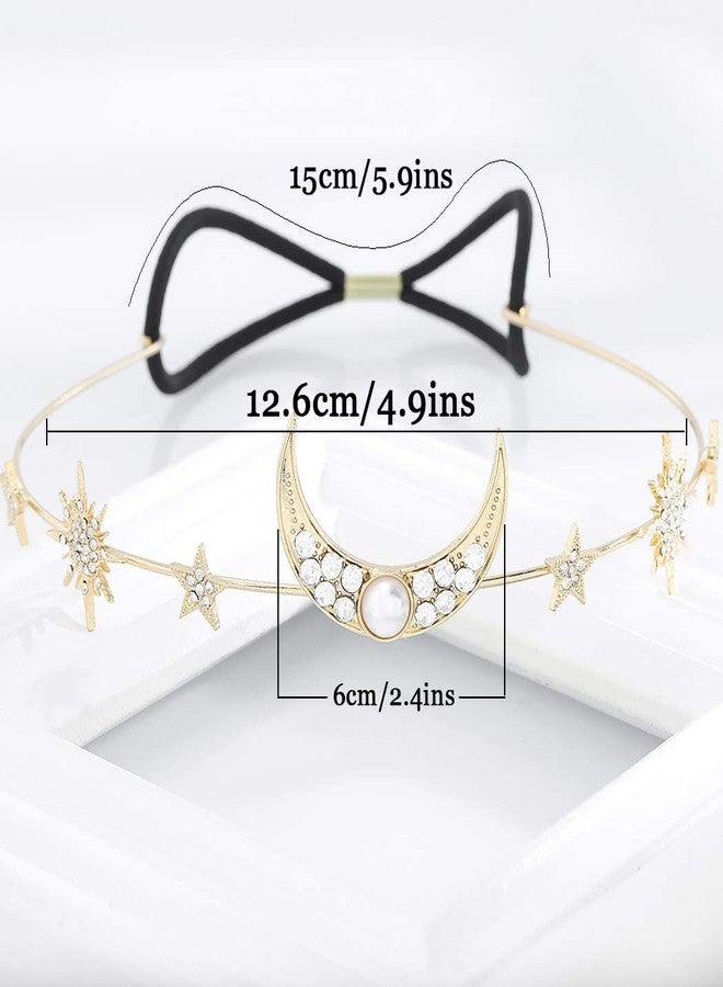 فديزاينر طوق رأس ذهبي مرصع بأحجار الراين على شكل نجمة وقمر، قطعة رأس كريستالية أنيقة لحفلات الزفاف للنساء - Image 4