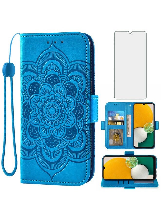 Asuwish Compatible with Samsung Galaxy A13 5G Wallet Case and Tempered Glass Screen Protector Leather Flip Credit Card Holder Cell Phone Cover for Gaxaly A13 G5 Galaxies 13A SM A136U Women Men Blue - Image 1