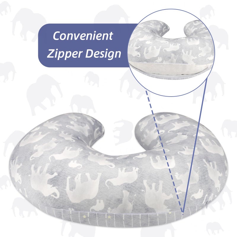 DILIMI Nursing Pillow Cover, Soft Stretchy Nursing Covers for Breastfeeding Pillows, 1 Pack Reversible Removable Slipcover for Baby Boy and Girls, Grey Elephant - Image 3