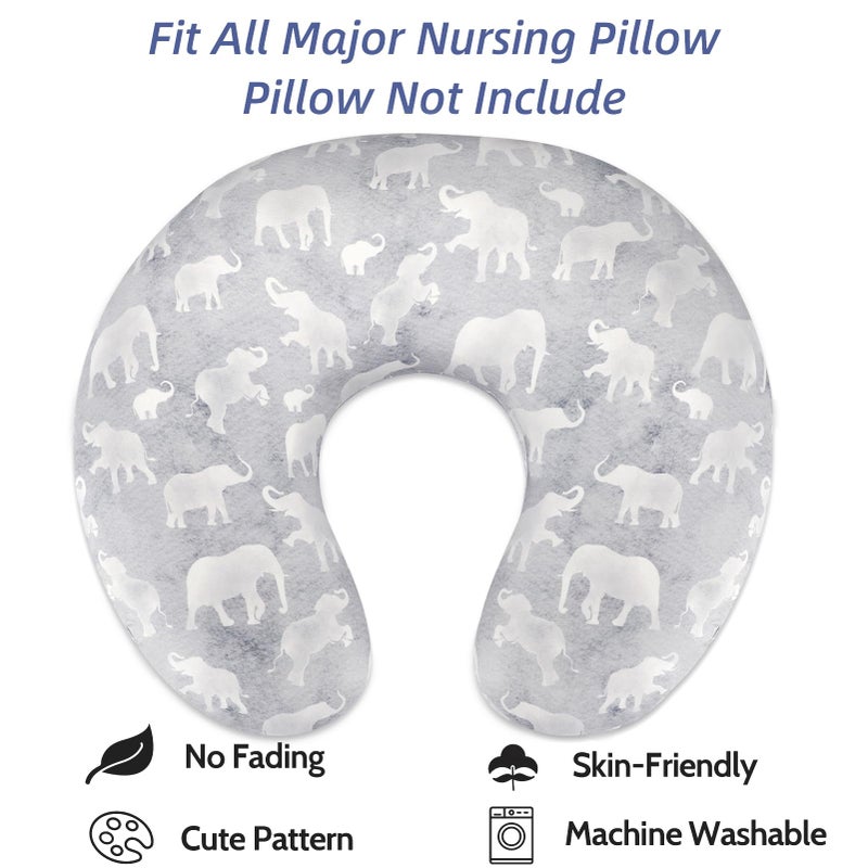 DILIMI Nursing Pillow Cover, Soft Stretchy Nursing Covers for Breastfeeding Pillows, 1 Pack Reversible Removable Slipcover for Baby Boy and Girls, Grey Elephant - Image 4