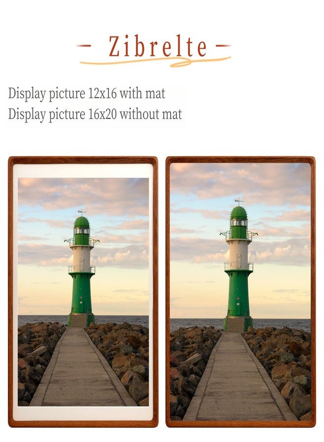 Zibrelte Natural Wood 16x20 Frames, Real Walnut Wood 16 x 20 Picture Frame with Mat for 12x16, Rounded Corner 16x20 Poster Frame for Horizontal or Vertical Gallery Wall Hanging - Image 3
