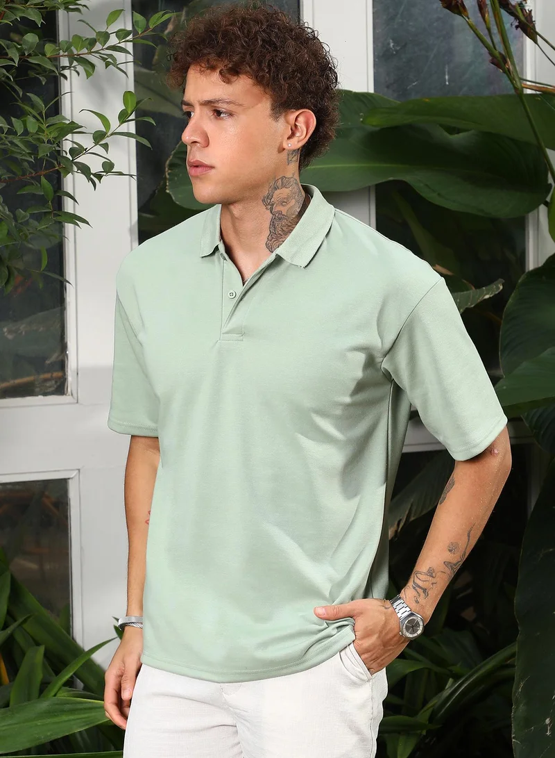 CAHOOT  Men's Sage Green Solid Polo T-Shirt for Men | Best Price UAE