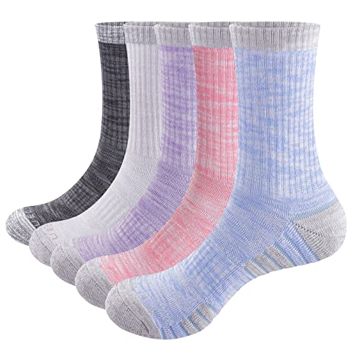 YUEDGE Womens Socks Moisture Wicking Cotton Cushioned Crew Socks For Women Size 6-9, Performance Gym Tennis Training Hiking Athletic Socks, Multicolor, 5 Pairs - Image 1
