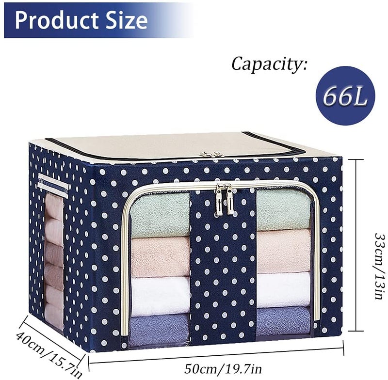 Dinta Mall Dinta Mall Foldable 66 Ltr Oxford Fabric Blanket Saree Cloth Shoes Bed Sheet Storage Box with Clear Window and Reinforced Handles for Under bed Wardrobe 50 x 40 x 33 CM Pack of 1 Dot Blue - Image 5