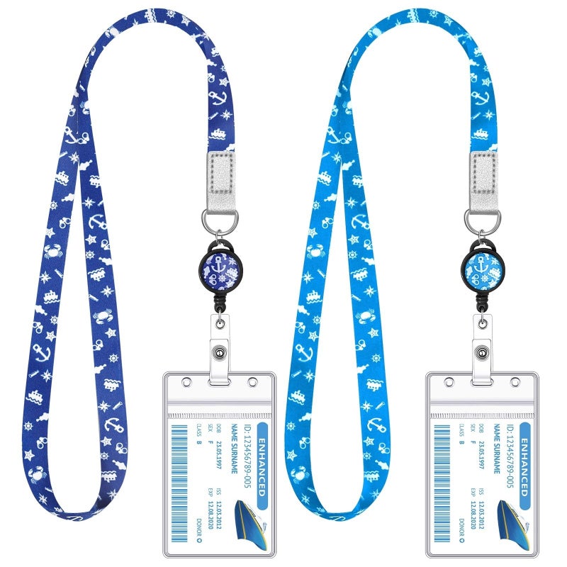 HONSIO 2 Pieces Cruise Lanyard for Ship Cards Lanyards with Retractable Badge Reel Waterproof ID Badge Holder 2026 Cruise Essentials Accessories - Image 1