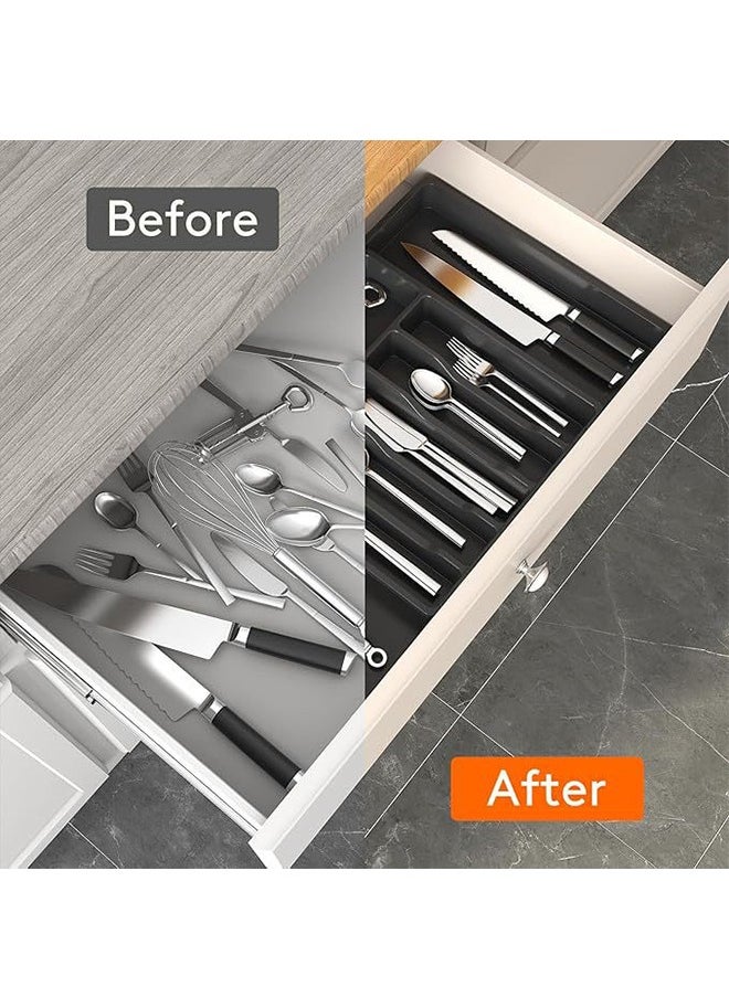 HOOPZOZA Expandable Kitchen Drawer Organizer Adjustable utensils organizer Large cutlery organizer for Compact Plastic Storage for Spoons Forks Knives  - Image 3