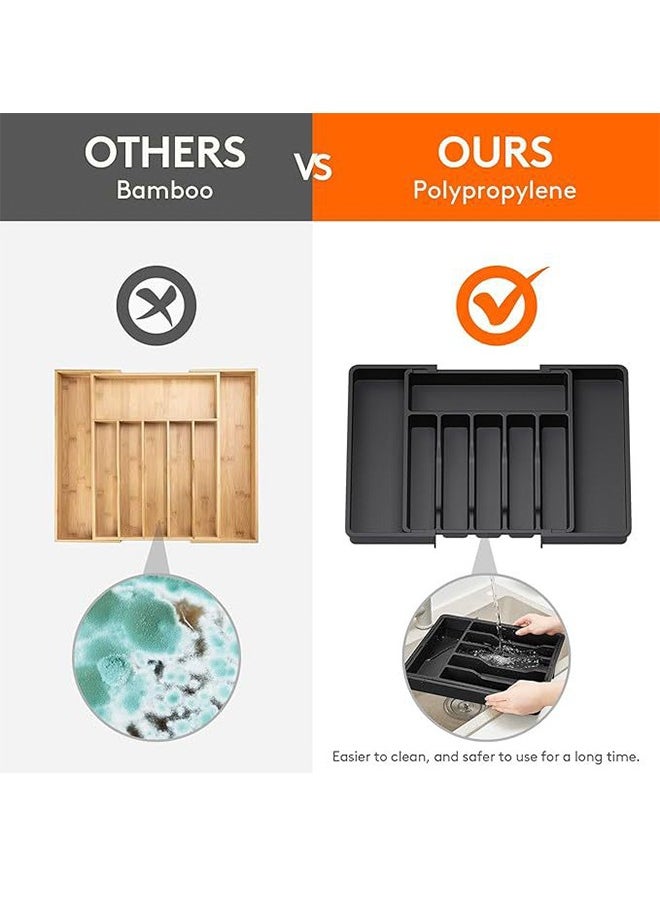 HOOPZOZA Expandable Kitchen Drawer Organizer Adjustable utensils organizer Large cutlery organizer for Compact Plastic Storage for Spoons Forks Knives  - Image 4