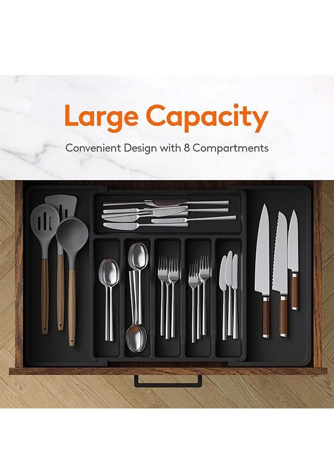 HOOPZOZA Expandable Kitchen Drawer Organizer Adjustable utensils organizer Large cutlery organizer for Compact Plastic Storage for Spoons Forks Knives  - Image 1